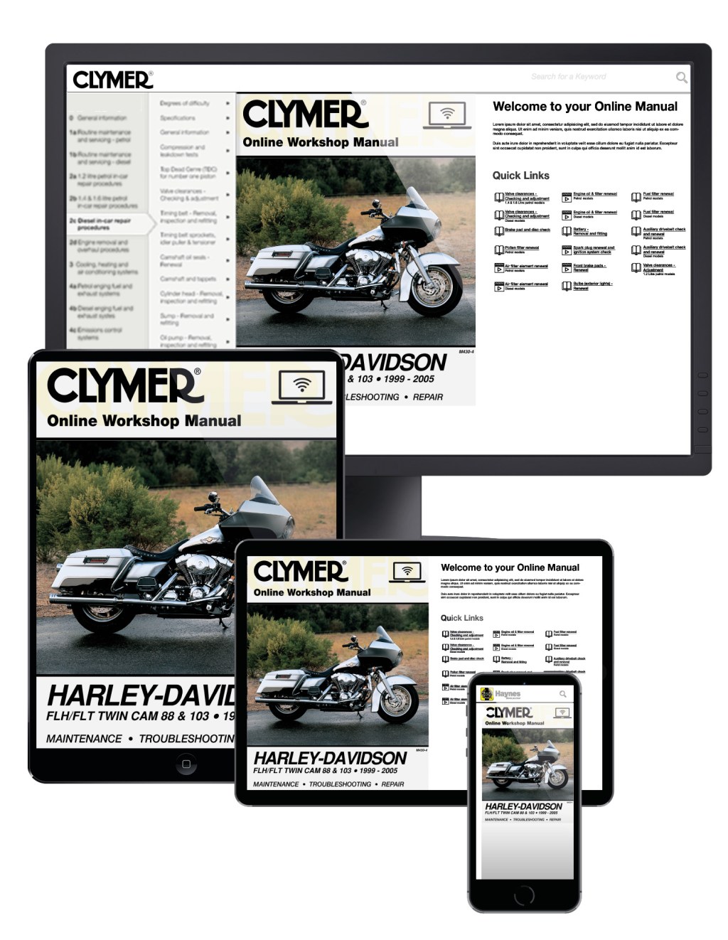 Picture of: Harley-Davidson Electra Glide, Road King, Screamin’ Eagle Motorcycle  (-) Service Repair Manual Online Manual