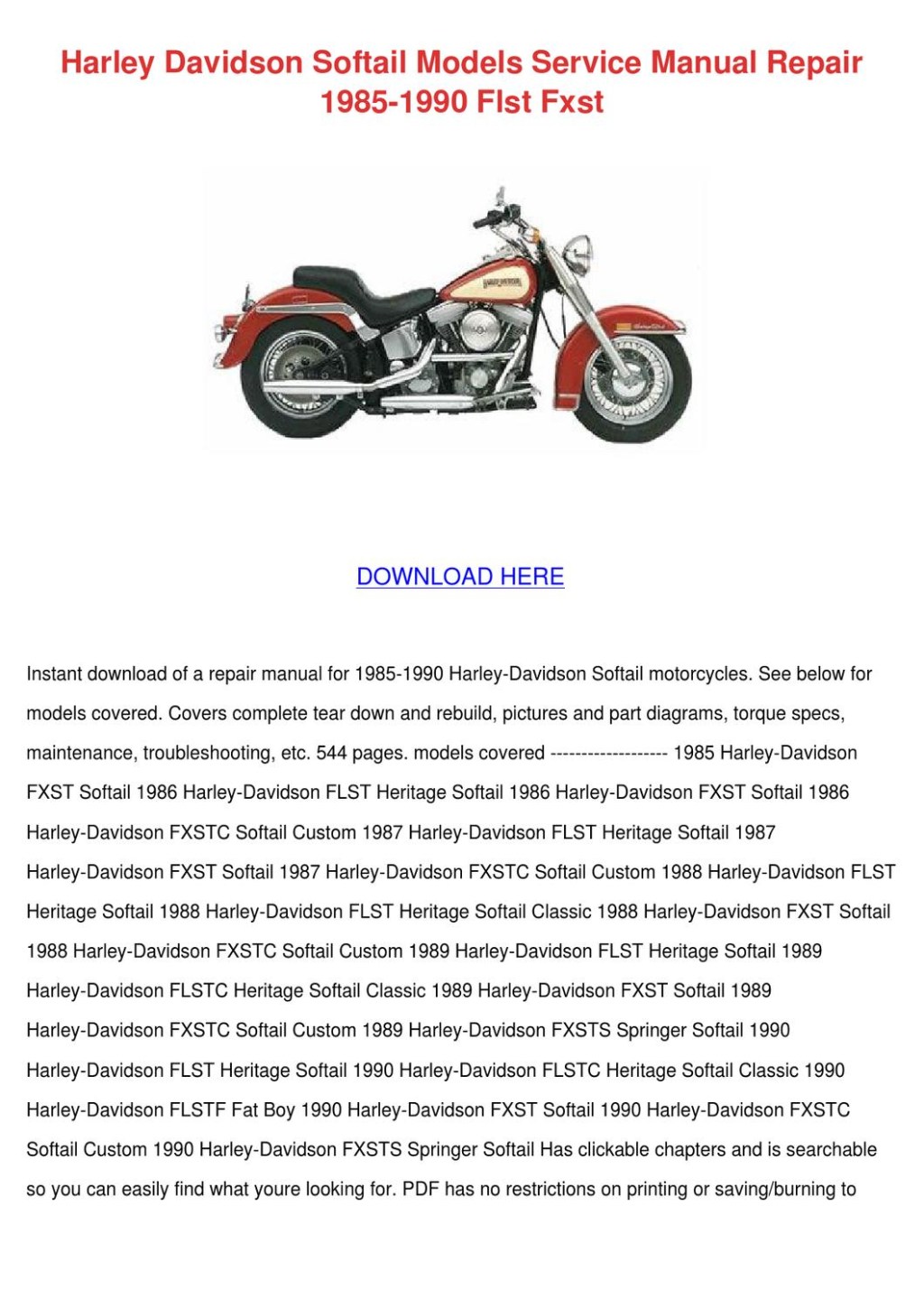 Picture of: Harley Davidson Softail Models Service Manual by KareemGomez – Issuu