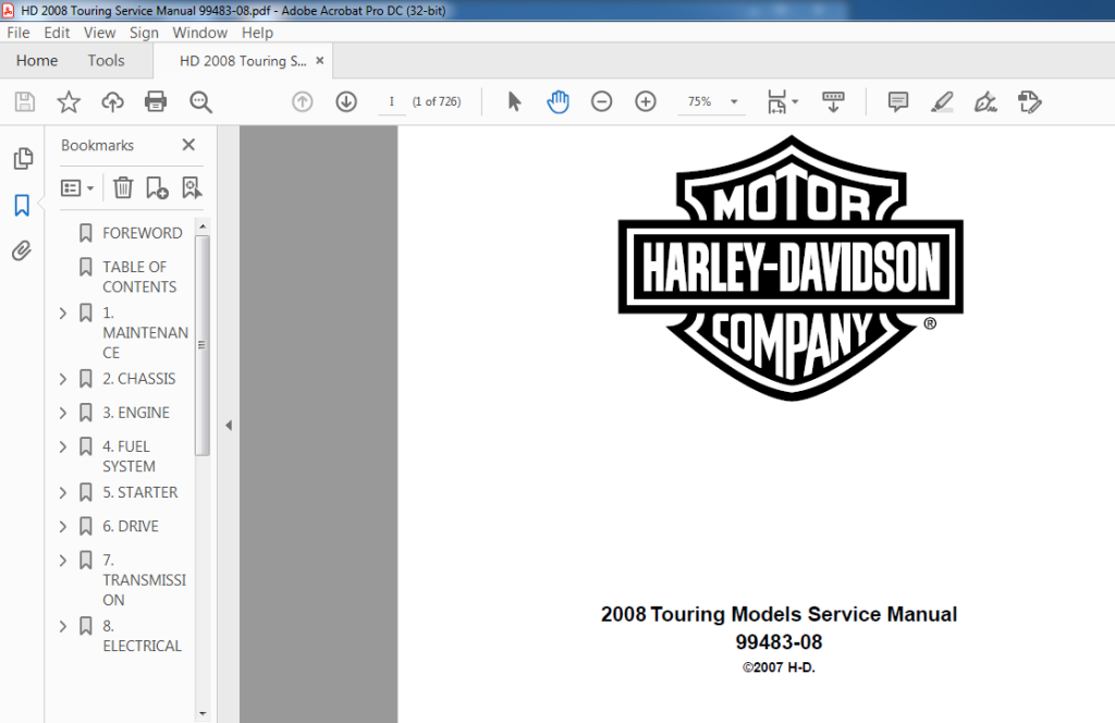 Picture of: Harley Davidson Touring Service Manual – – PDF