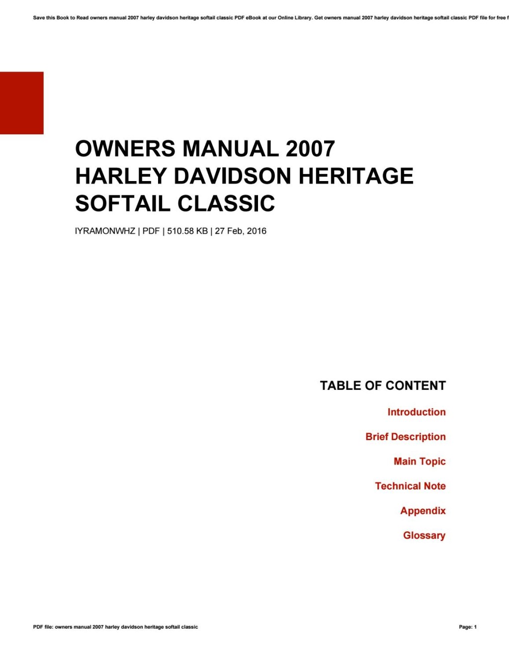 Picture of: Owners manual  harley davidson heritage softail classic by
